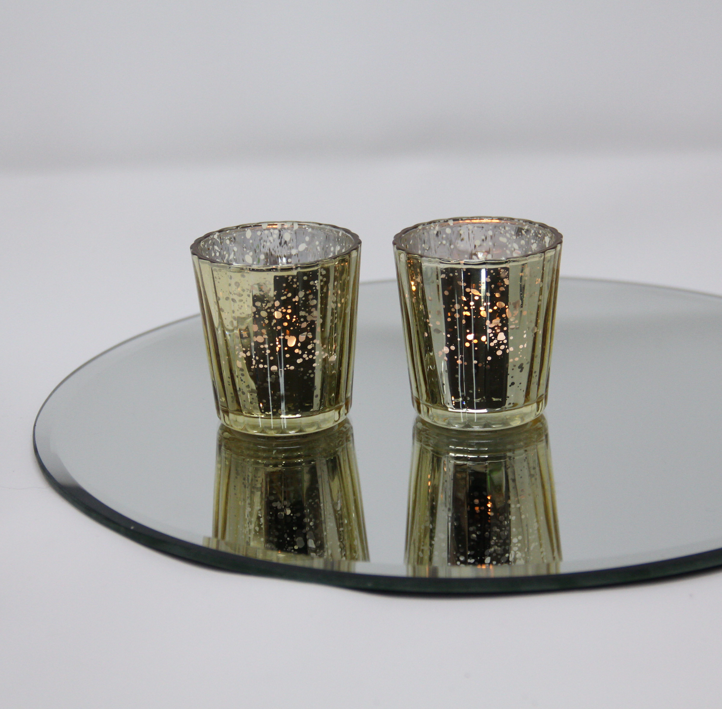 Gold Ribbed Speckle Effect Glass Tealight Candle Holders (6cm H x 5.5cm W)