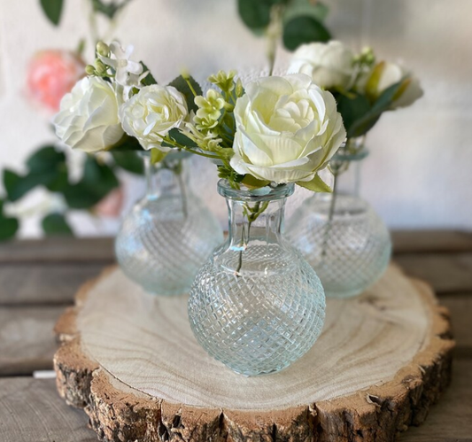 Diamond Pattern Glass Bud Bottle Vases (11.5cm x 9cm)