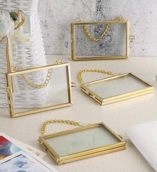 Landscape Mini Glass Gold Hanging Frames 3x2, Perfect for Pressed Flower Art