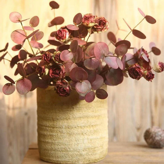 Real Touch Burgundy Artificial Eucalyptus 3 Stems - Rustic Wedding Table Centrepiece