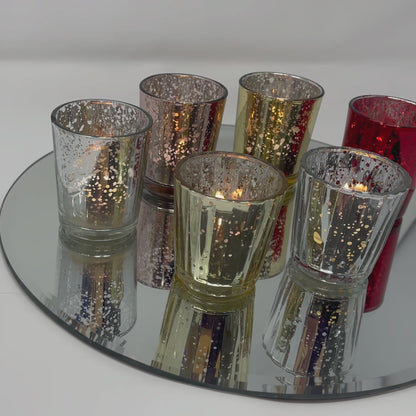 Gold Ribbed Speckle Effect Glass Tealight Candle Holders (6cm H x 5.5cm W)