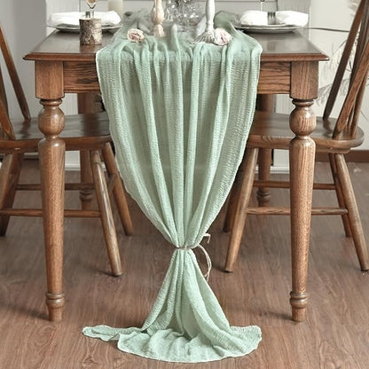 Sage Green Cheesecloth Table Runner, 300cm x 90cm